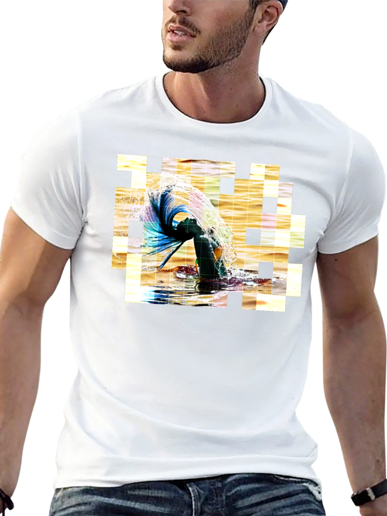Artistic Pixelated Water Splash Black T-shirt