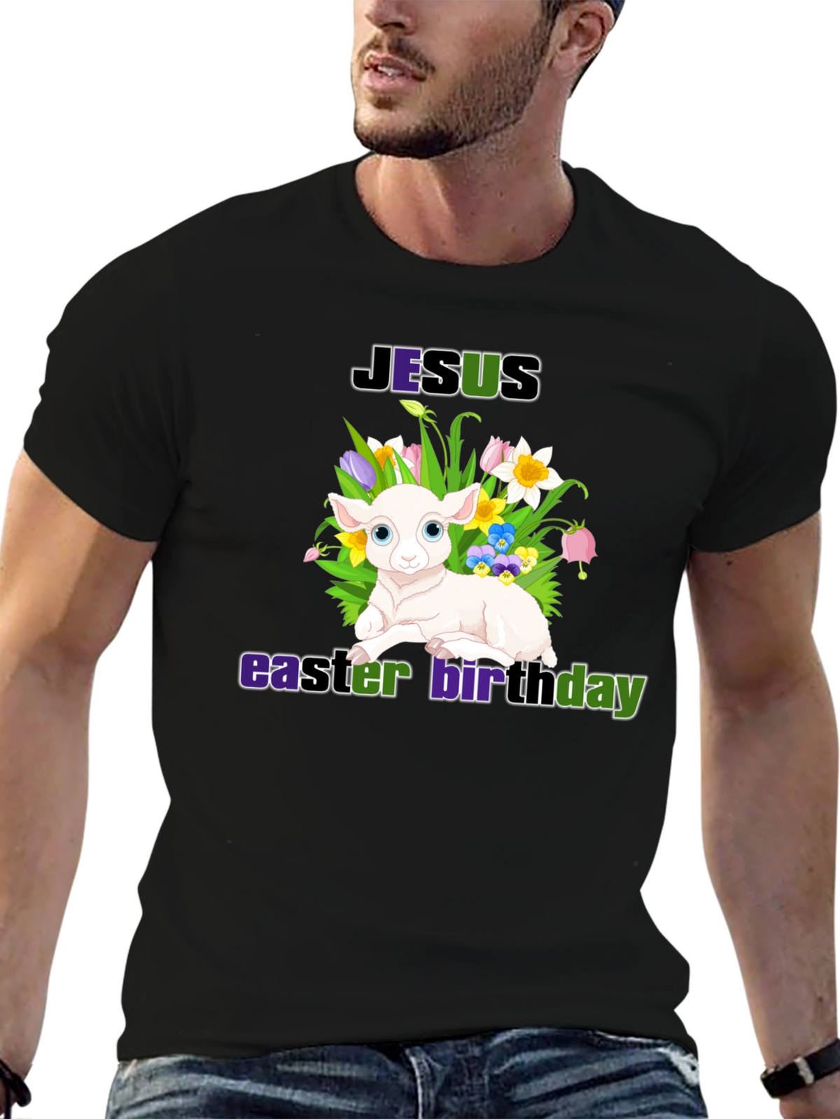 Jesus Easter Birthday Lamb Graphic T-Shirt