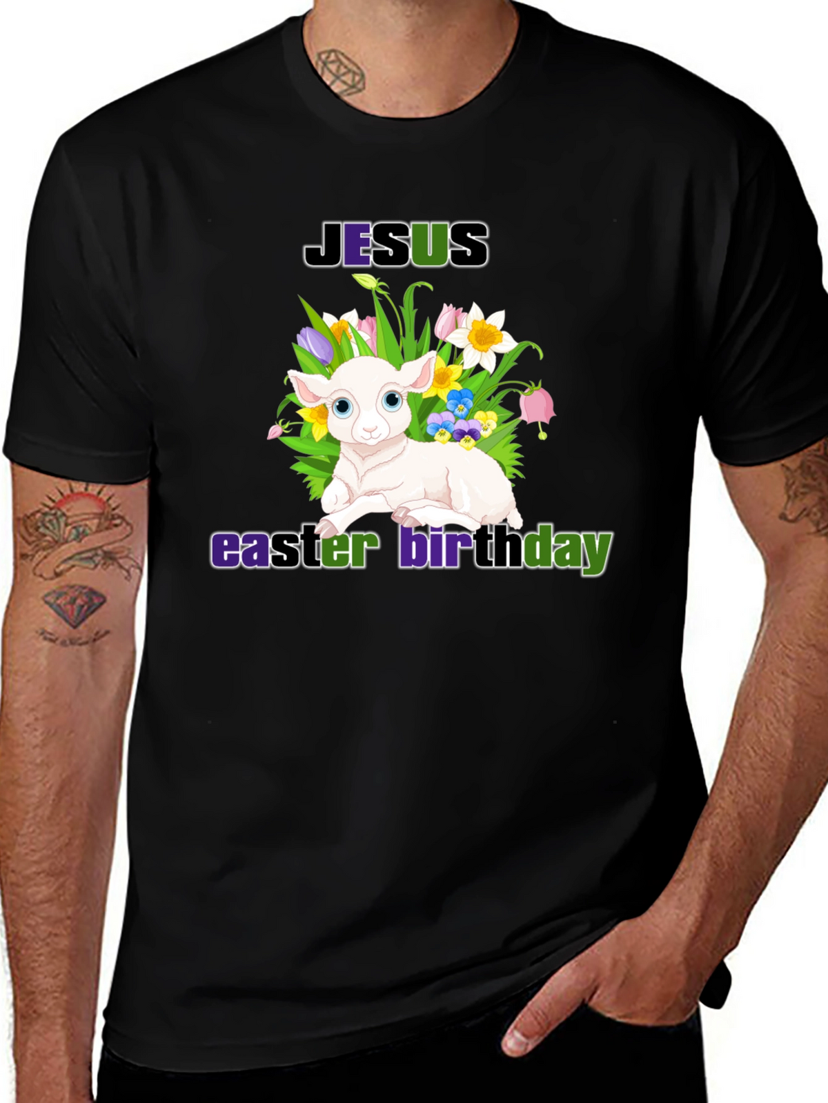 Jesus Easter Birthday Lamb Graphic T-Shirt