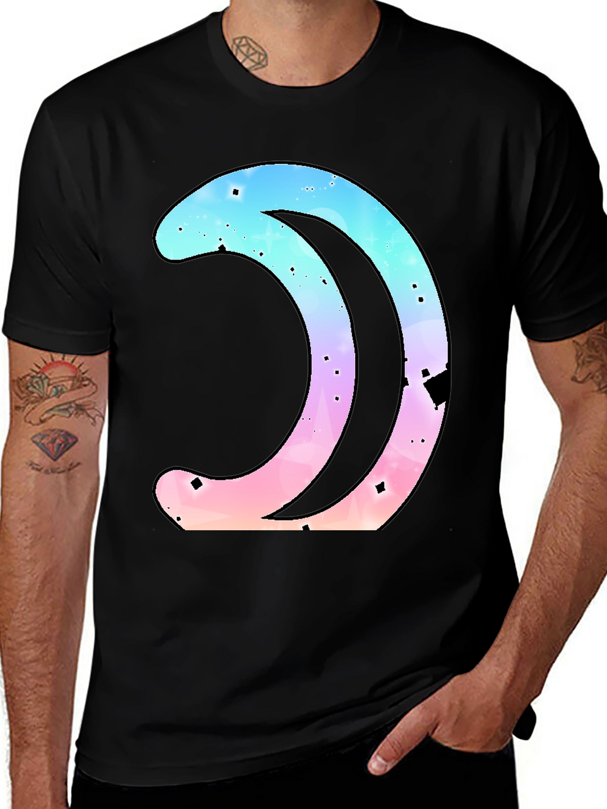 Galaxy Crescent Moon Graphic Black T-Shirt