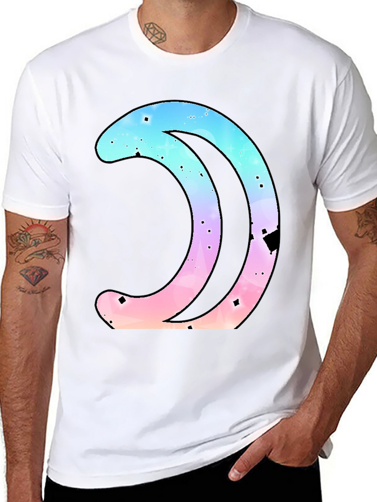 Galaxy Crescent Moon Graphic Black T-Shirt