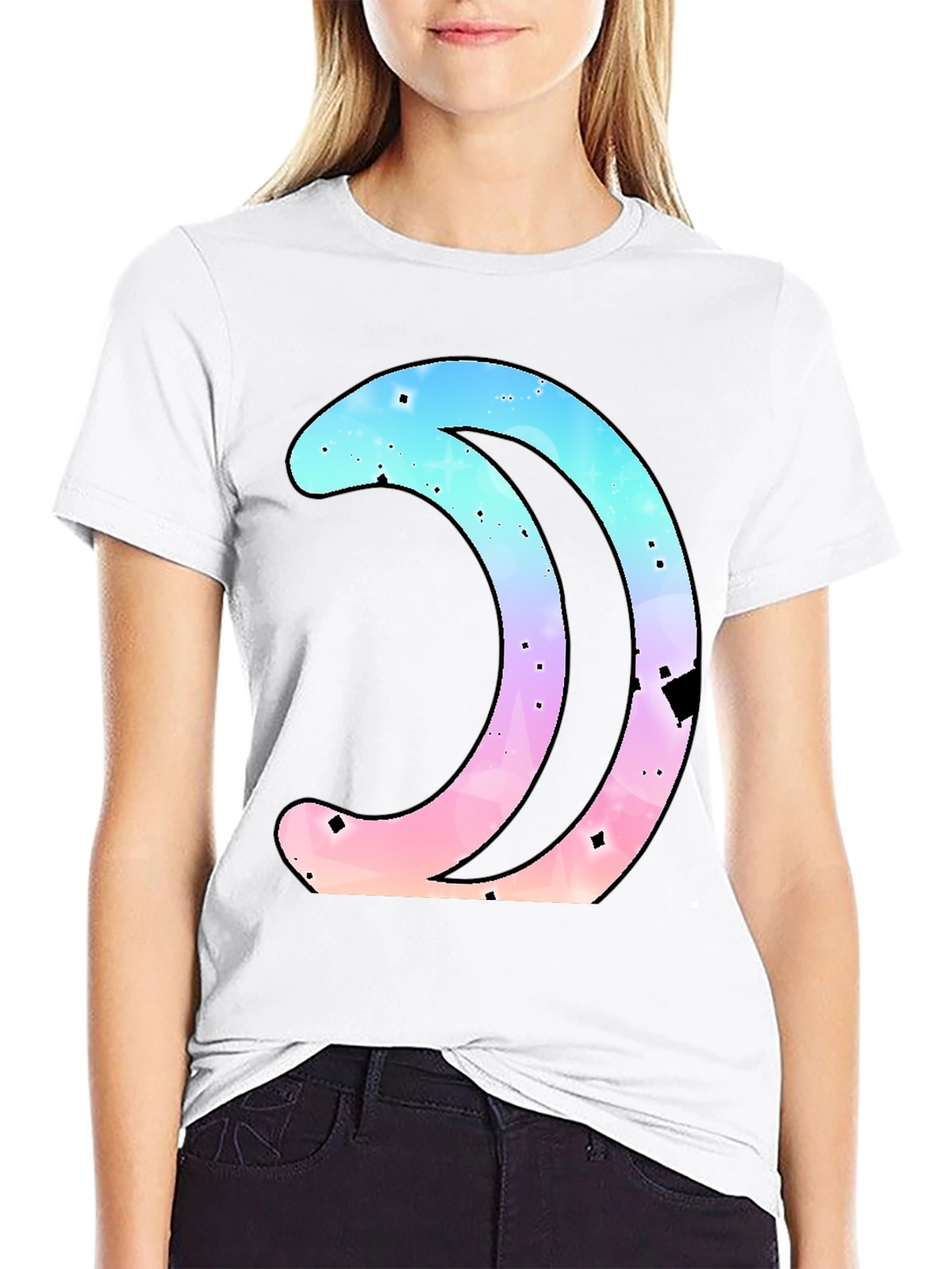 Galaxy Crescent Moon Graphic Black T-Shirt