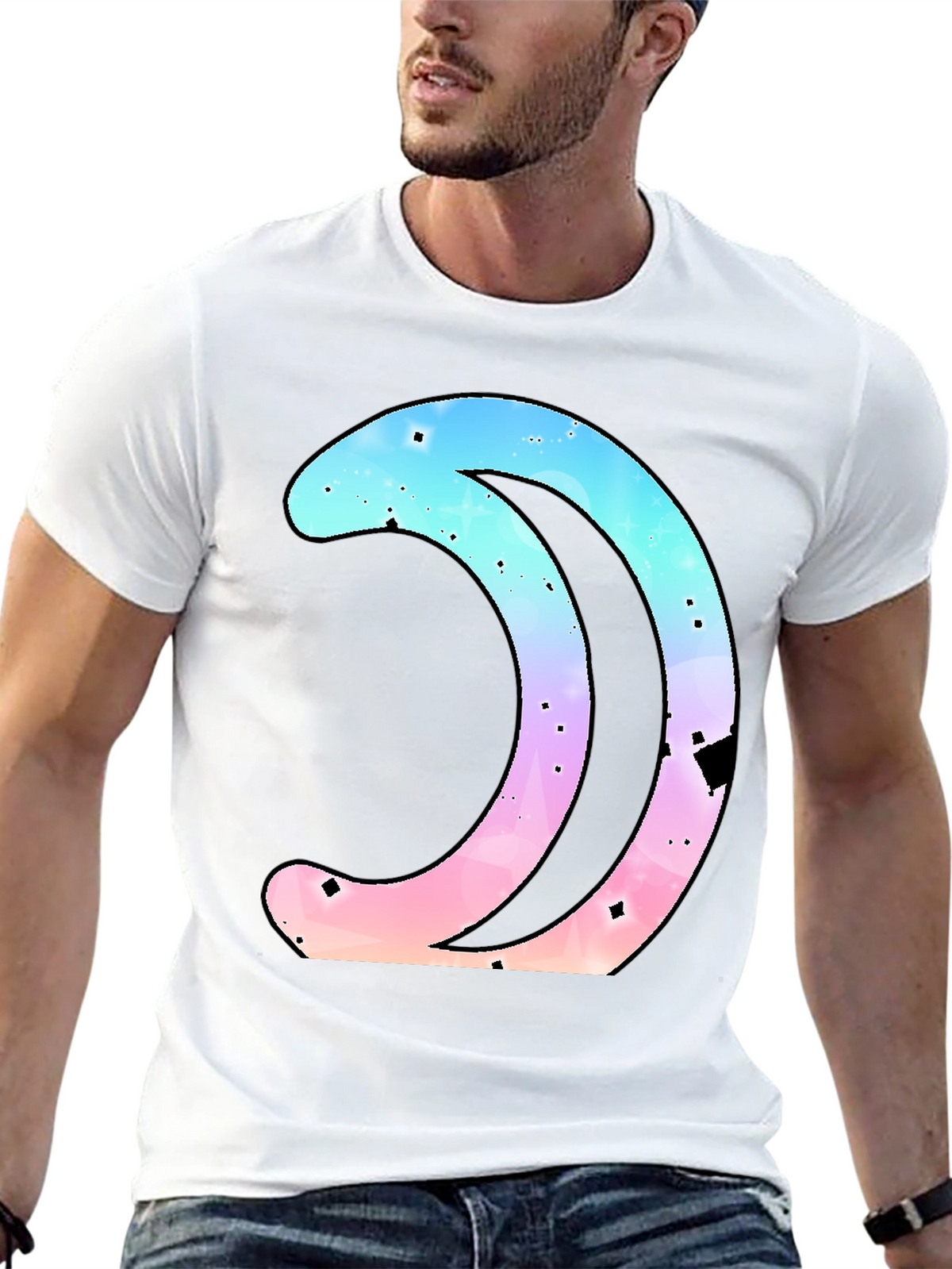 Galaxy Crescent Moon Graphic Black T-Shirt
