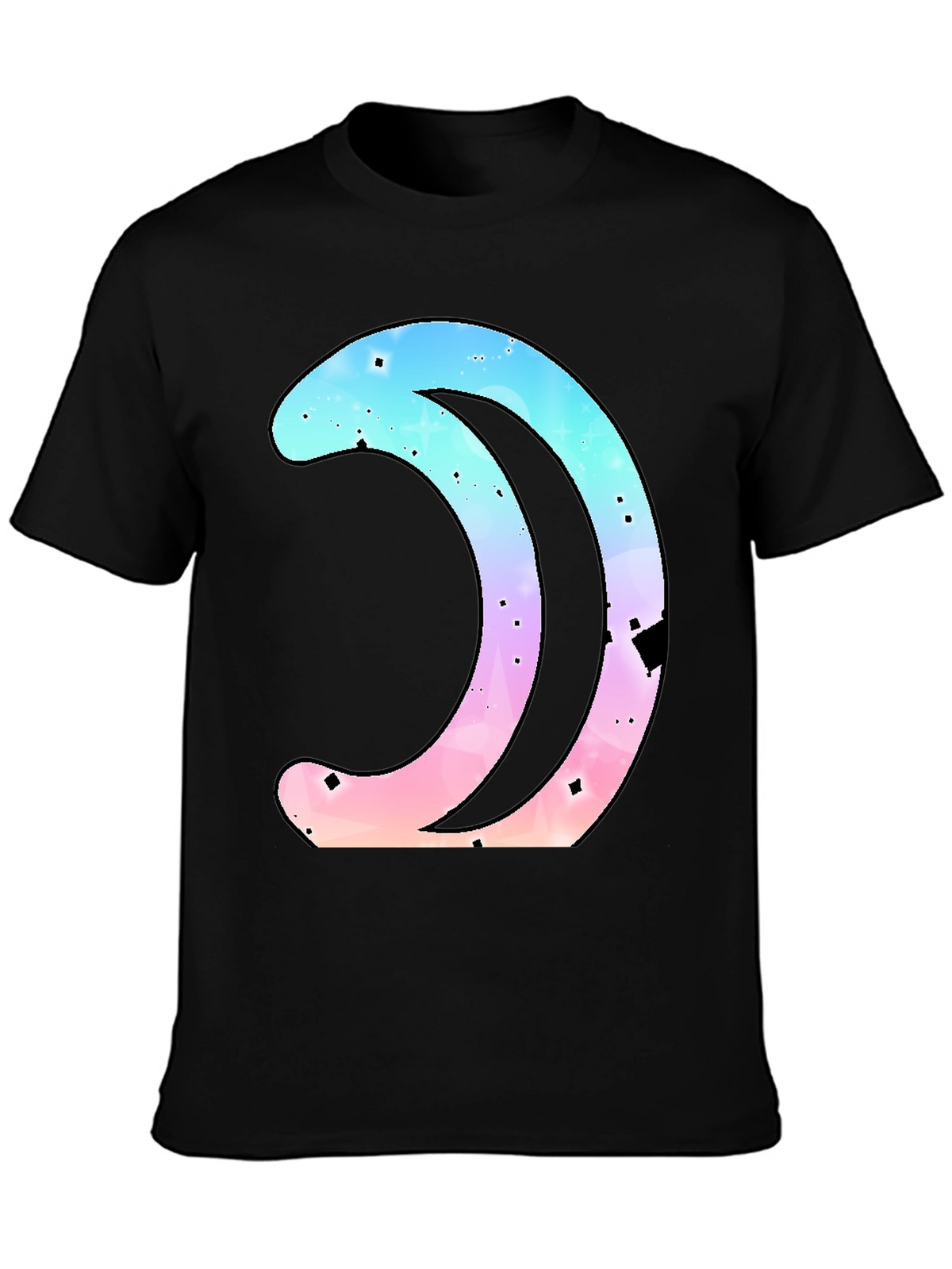 Galaxy Crescent Moon Graphic Black T-Shirt