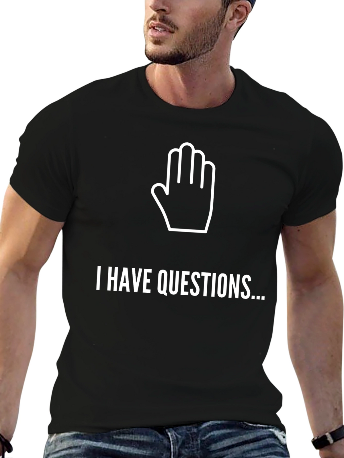 I Have Questions Graphic Tee - Black Crew Neck