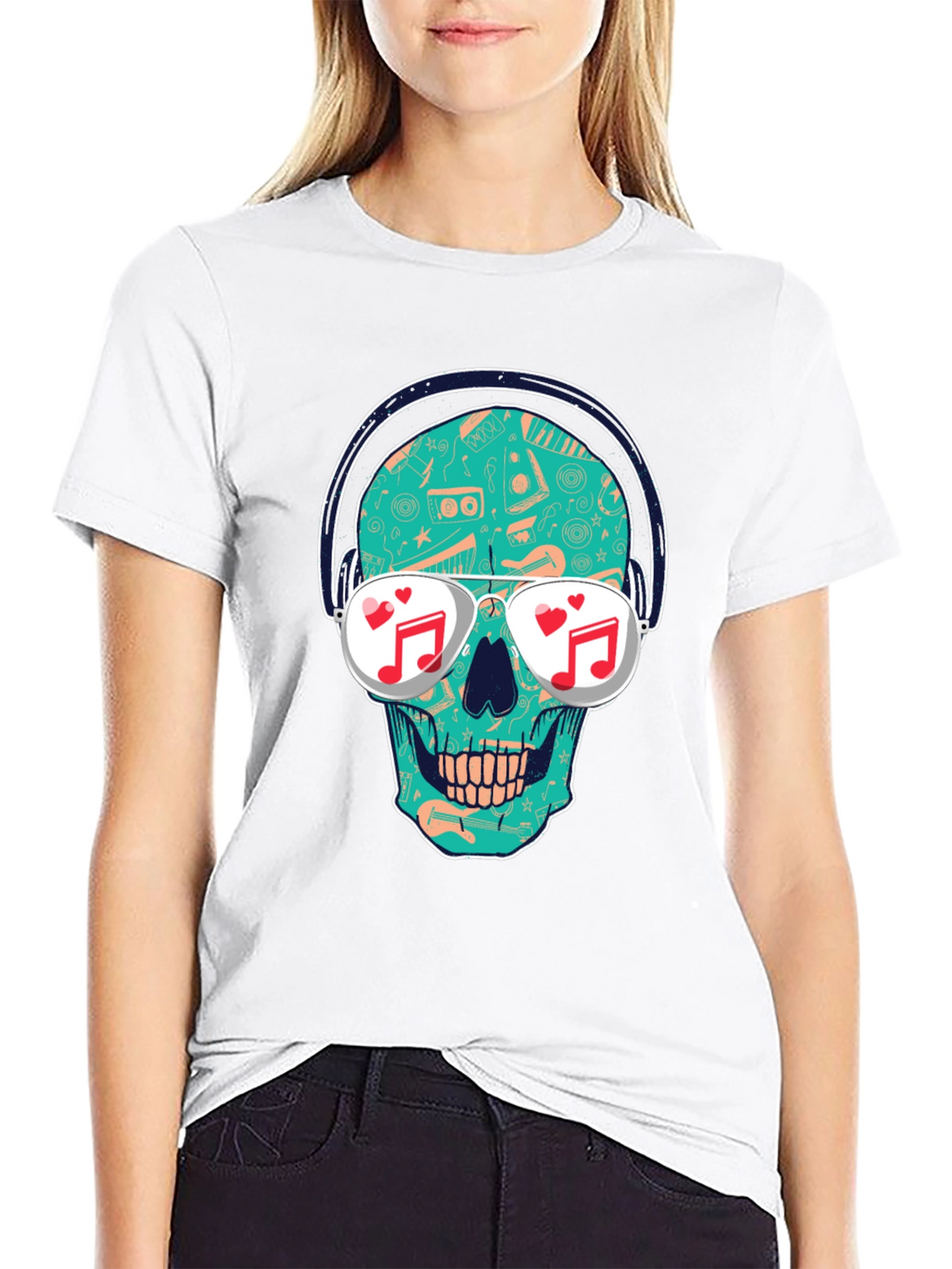 Skull with Headphones Graphic T-Shirt
