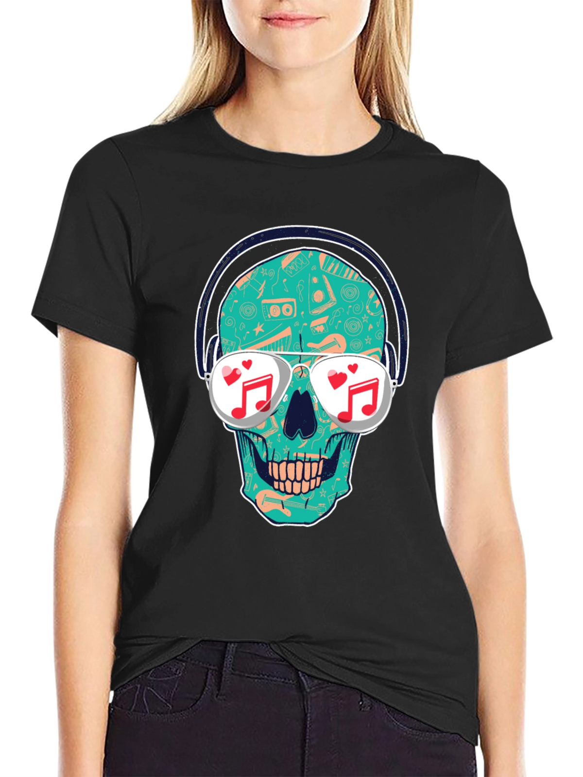 Skull with Headphones Graphic T-Shirt