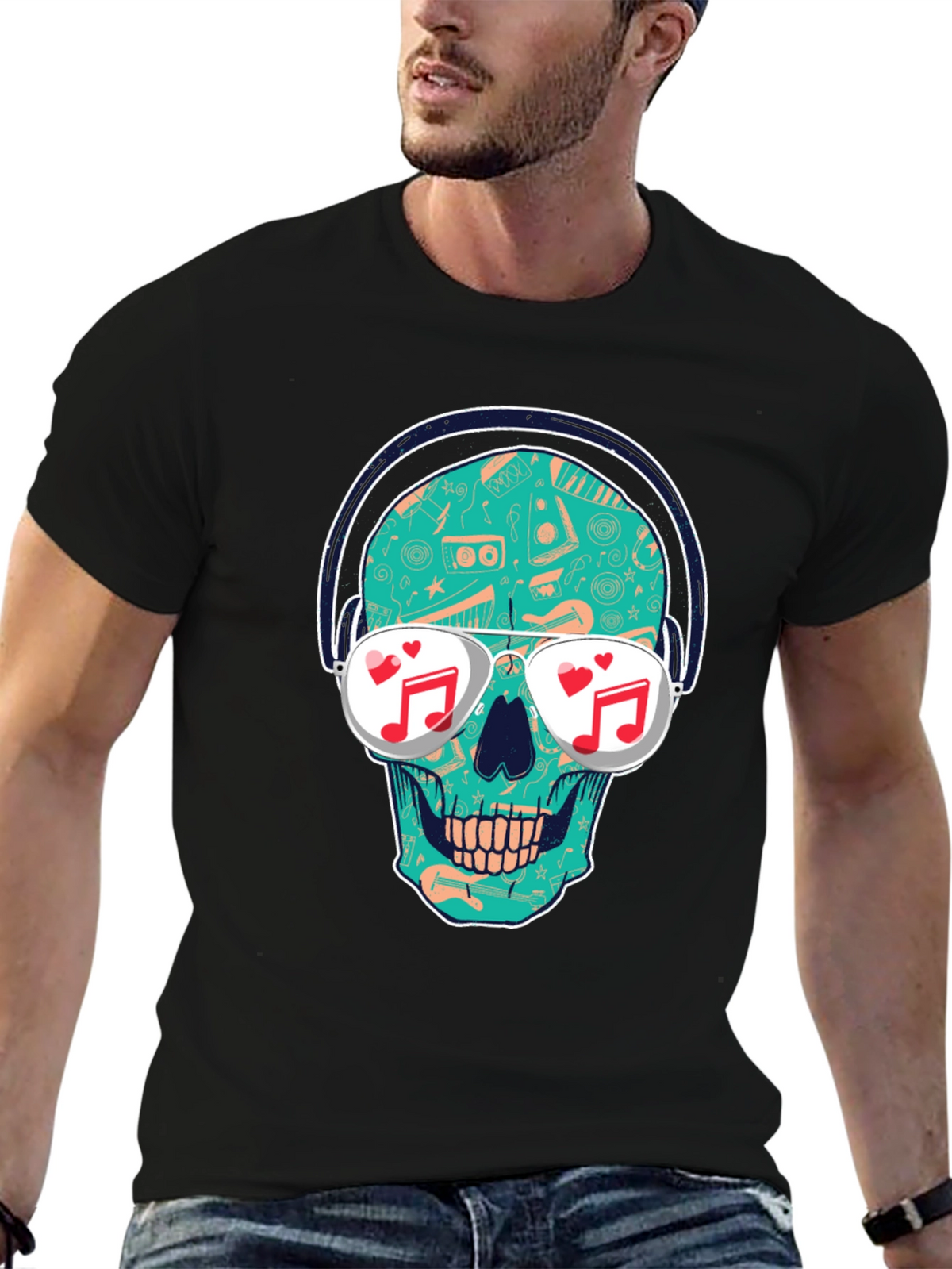 Skull with Headphones Graphic T-Shirt