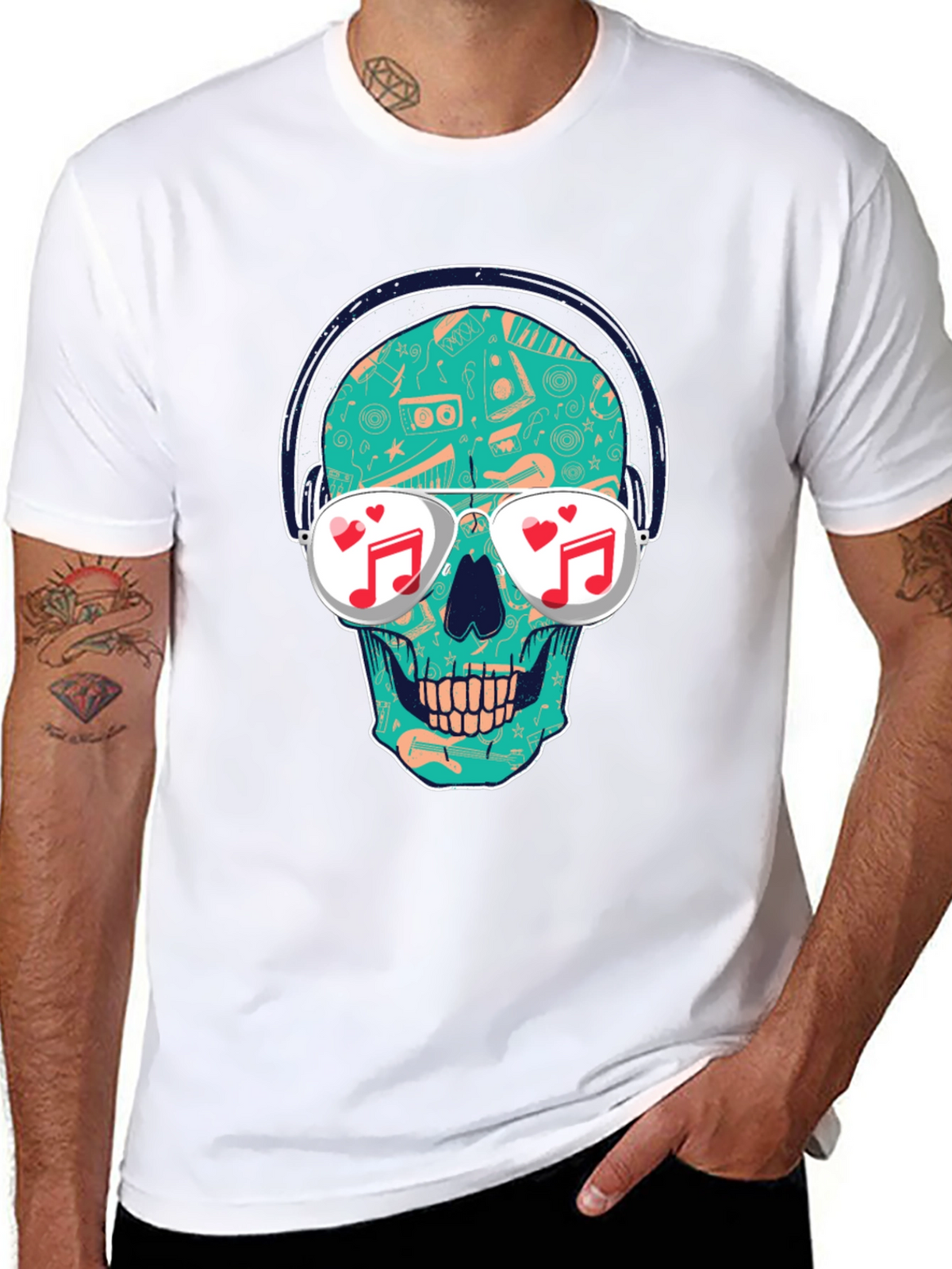 Skull with Headphones Graphic T-Shirt