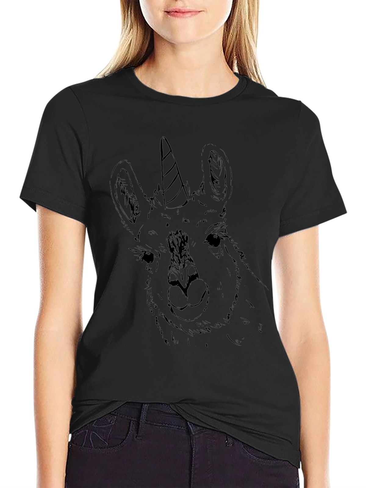 Llama Unicorn Graphic Tee - Black