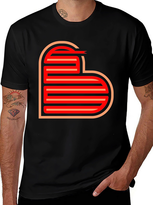 Retro Striped Heart Graphic Tee - Black