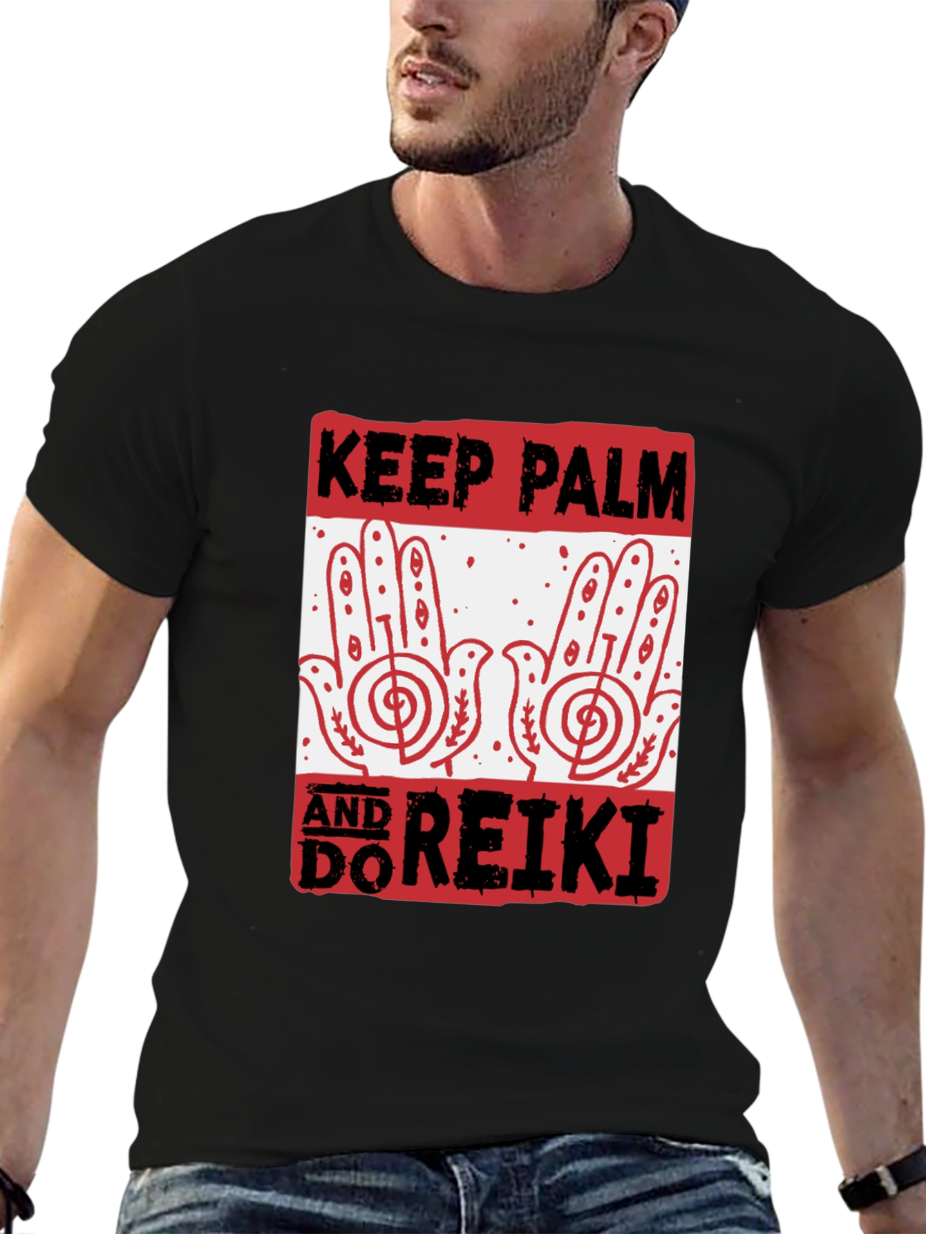 Keep Palm and Do Reiki Black Graphic Tee