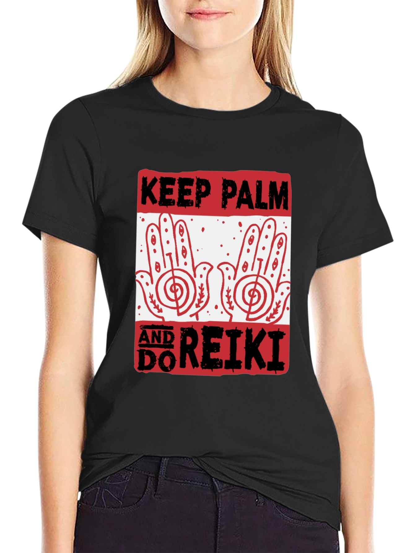 Keep Palm and Do Reiki Black Graphic Tee