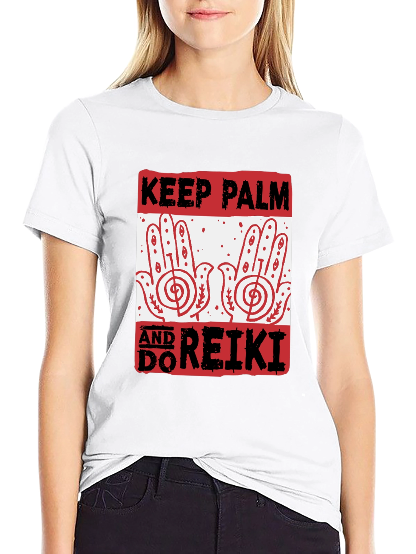 Keep Palm and Do Reiki Black Graphic Tee