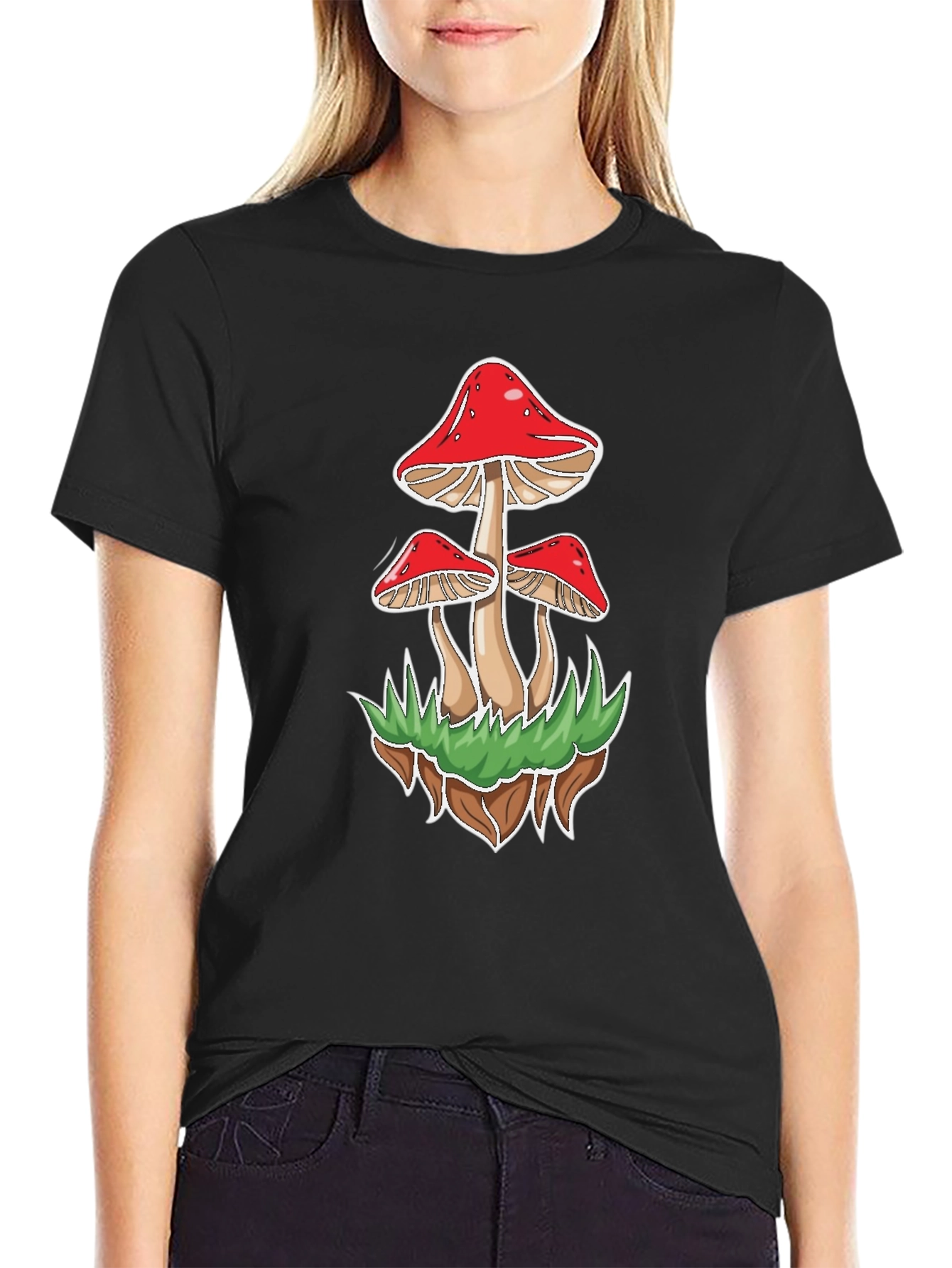 Mushroom Graphic Tee - Black Cotton Blend