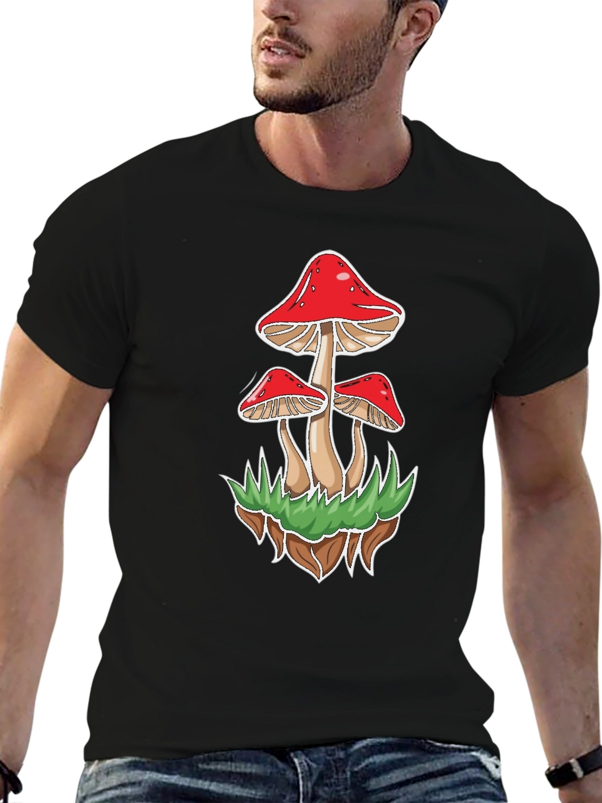 Mushroom Graphic Tee - Black Cotton Blend