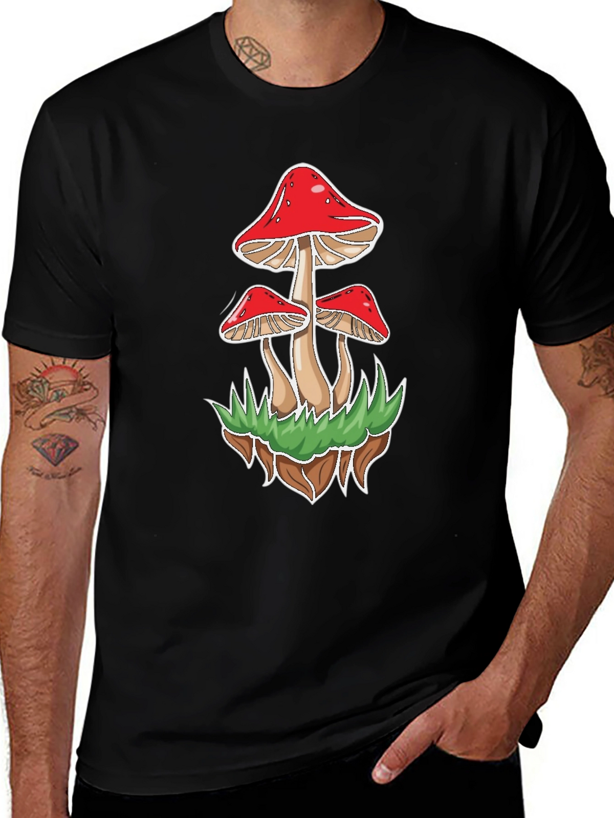Mushroom Graphic Tee - Black Cotton Blend