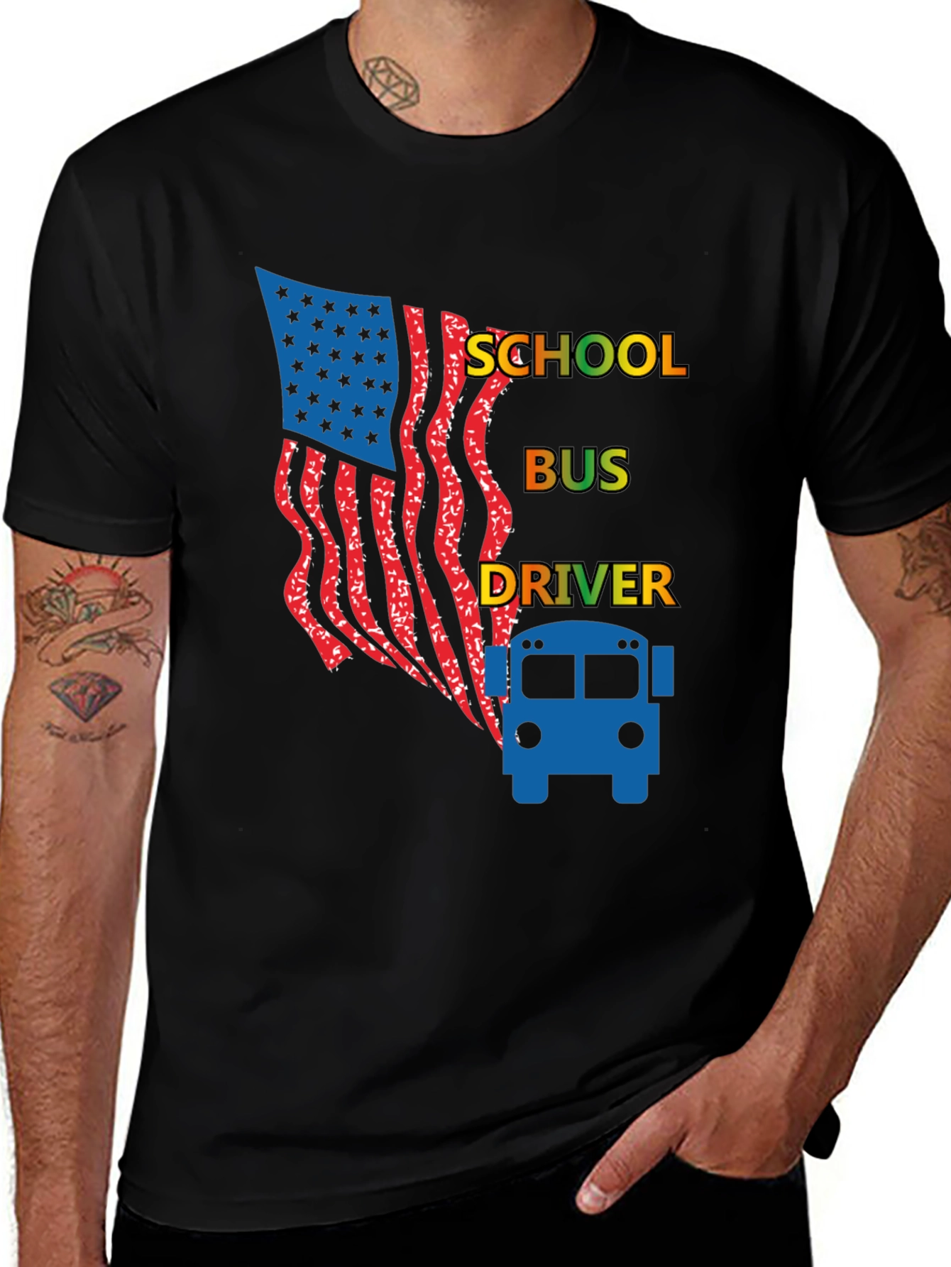 School Bus Driver American Flag Graphic Tee