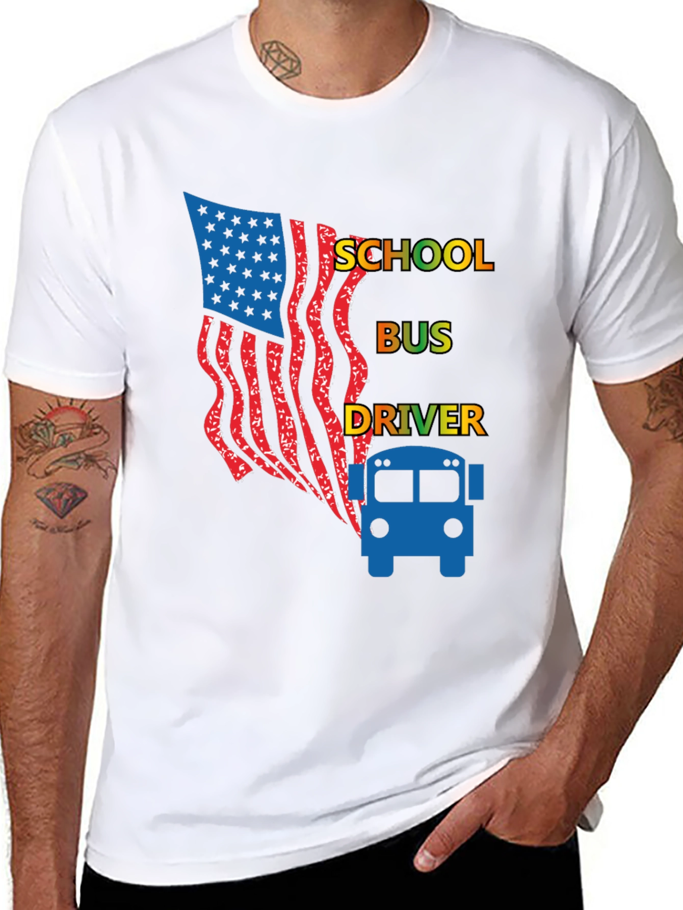 School Bus Driver American Flag Graphic Tee