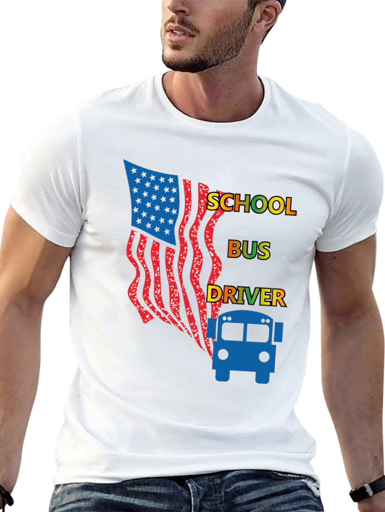 School Bus Driver American Flag Graphic Tee