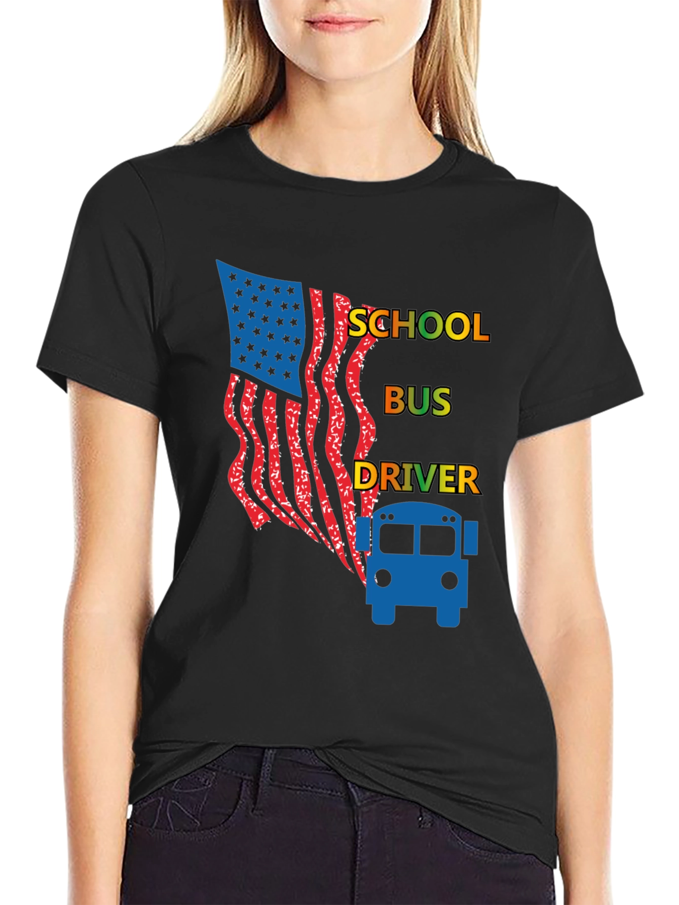 School Bus Driver American Flag Graphic Tee