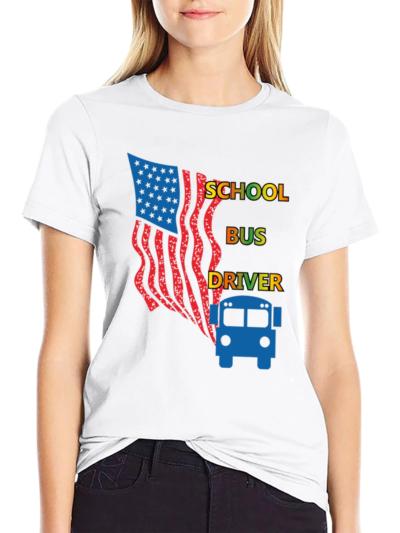 School Bus Driver American Flag Graphic Tee
