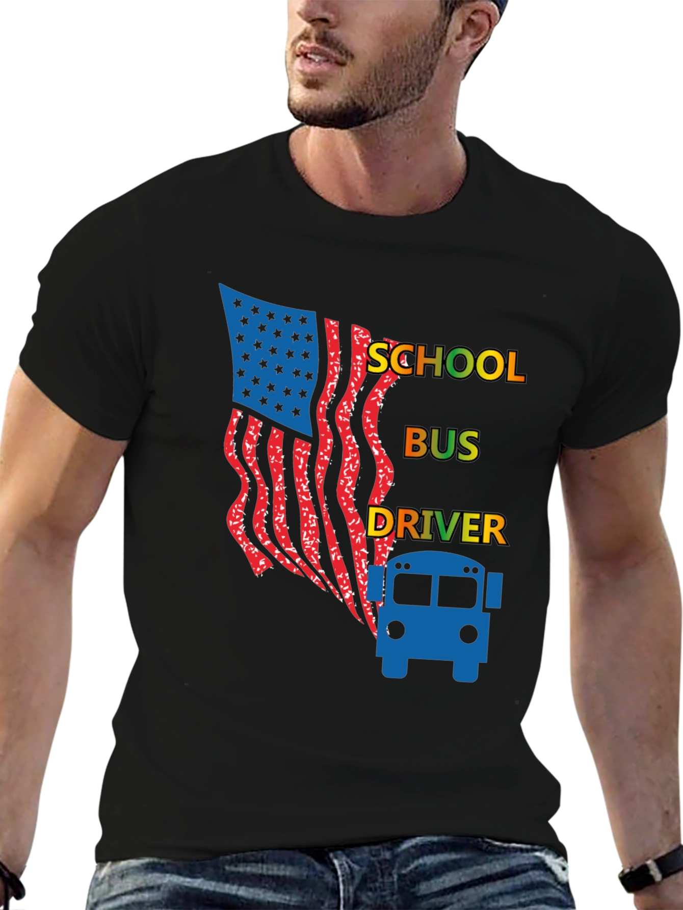 School Bus Driver American Flag Graphic Tee