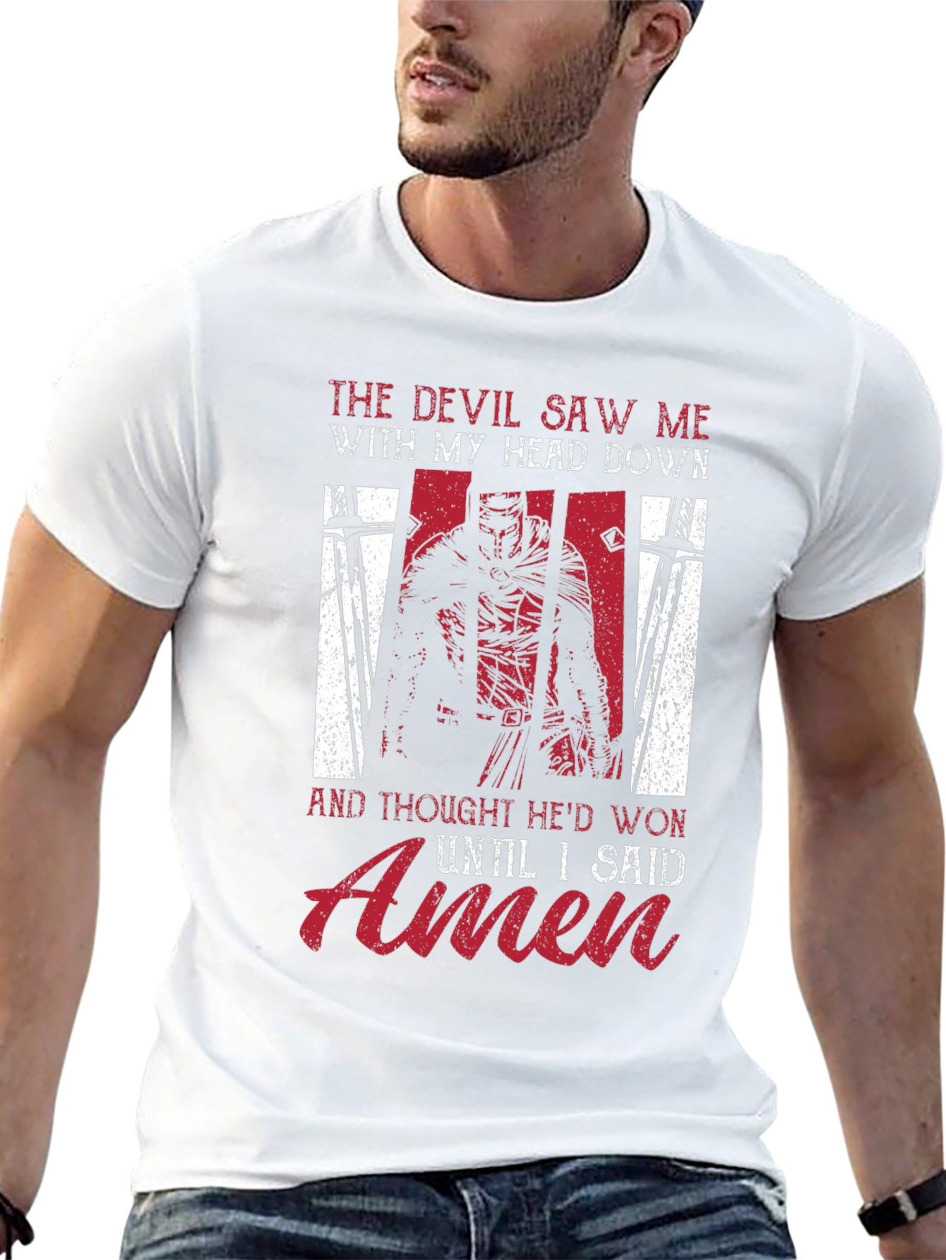 Devil Saw Me T-Shirt - Knight and Amen Design