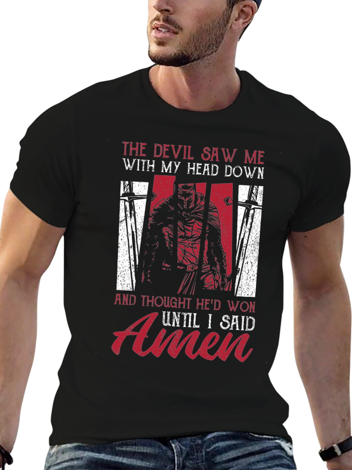 Devil Saw Me T-Shirt - Knight and Amen Design