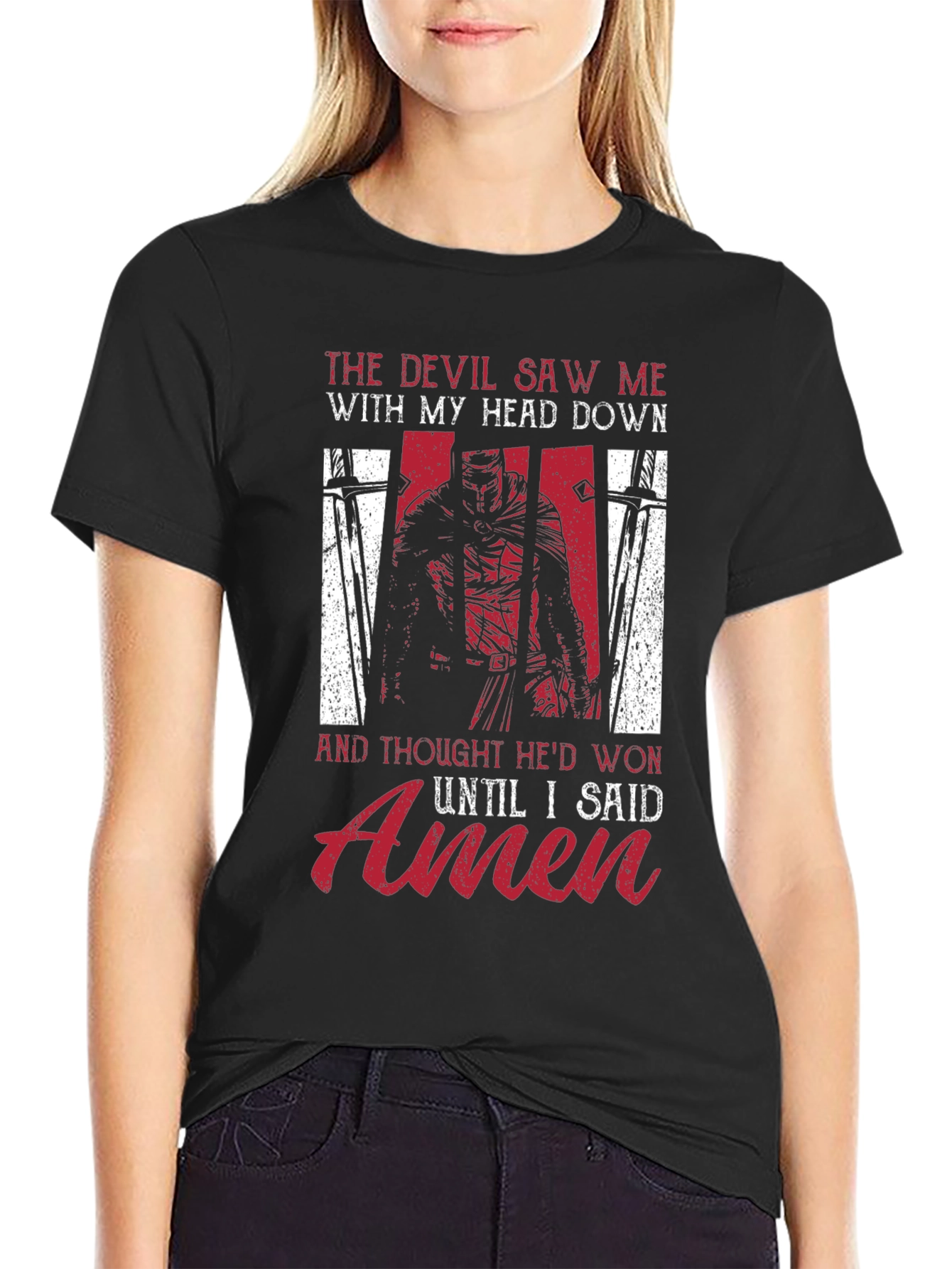 Devil Saw Me T-Shirt - Knight and Amen Design