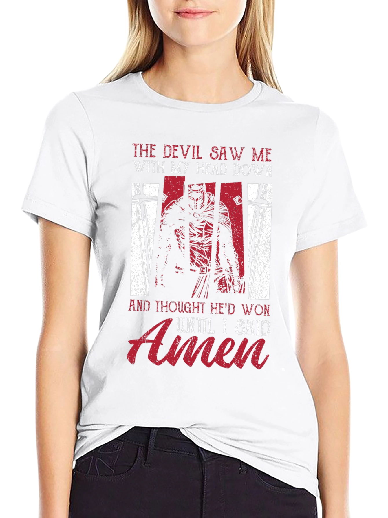 Devil Saw Me T-Shirt - Knight and Amen Design