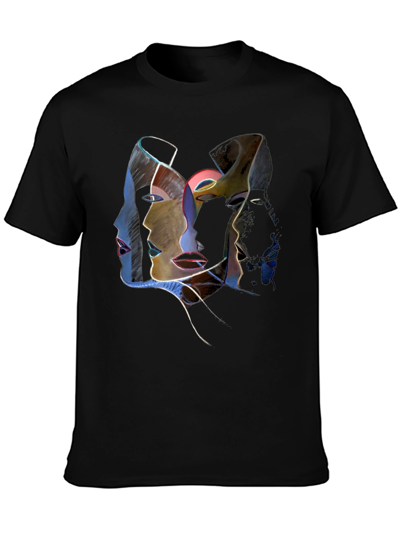 Abstract Faces Graphic Tee - Unisex Black T-Shirt
