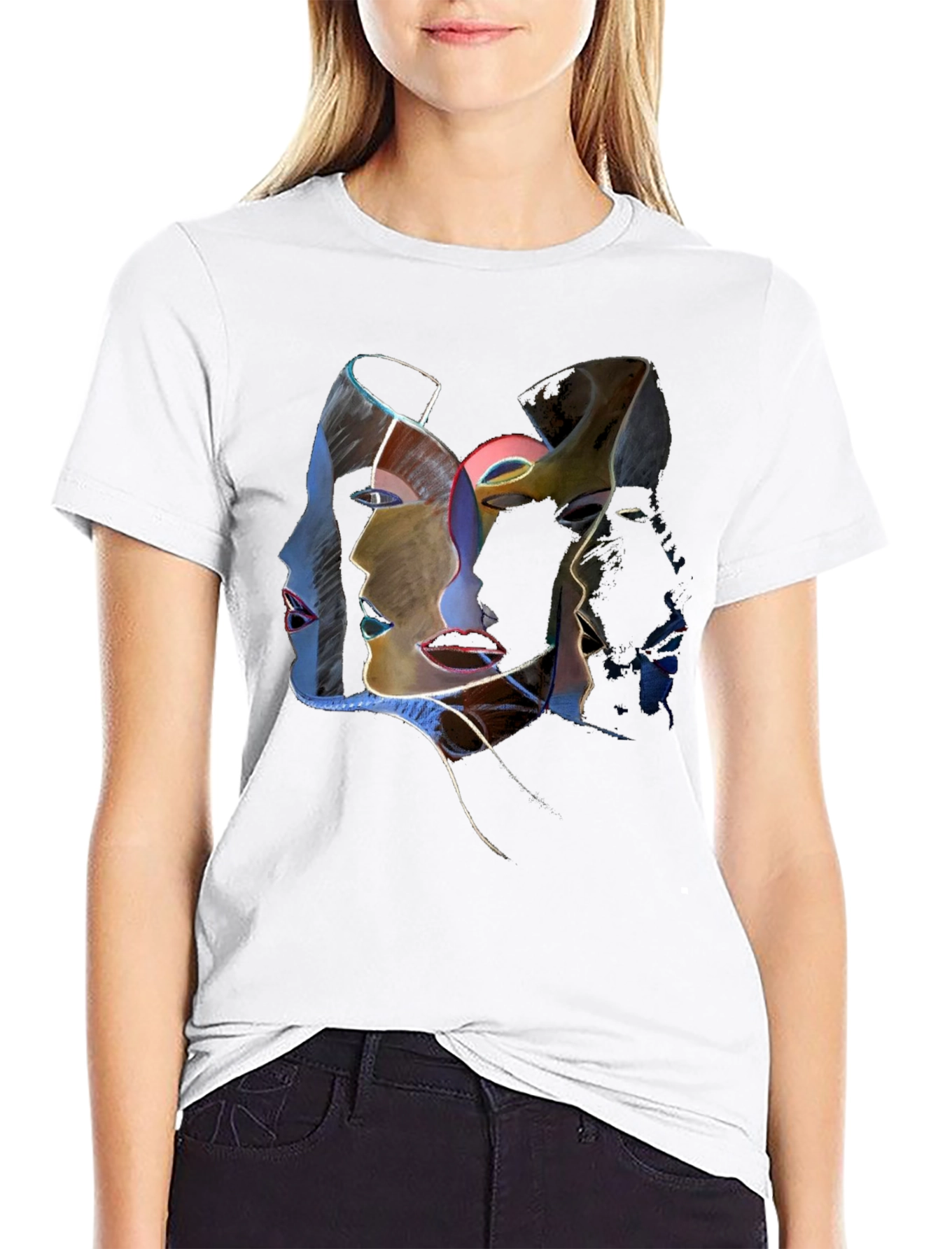Abstract Faces Graphic Tee - Unisex Black T-Shirt