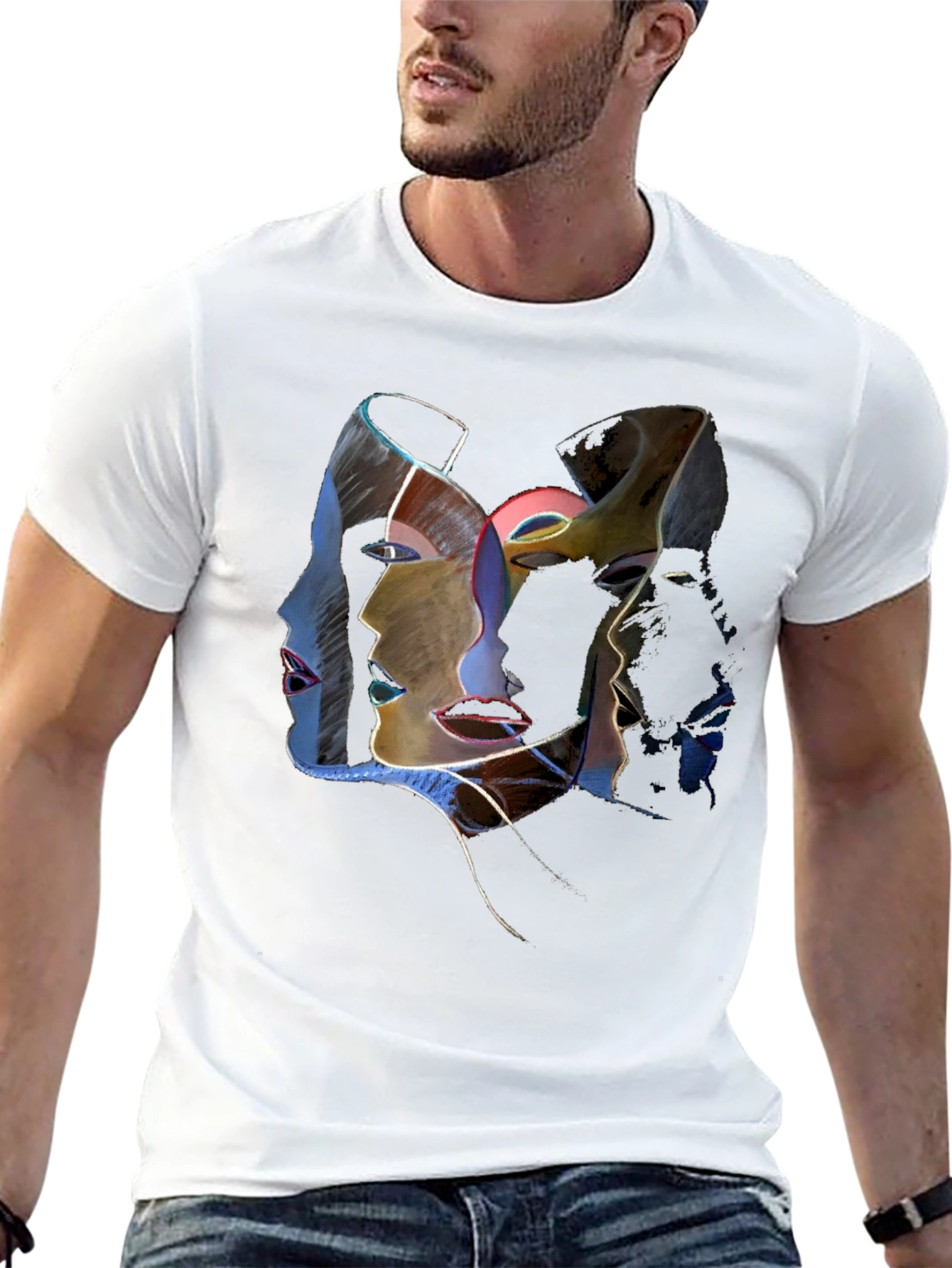 Abstract Faces Graphic Tee - Unisex Black T-Shirt