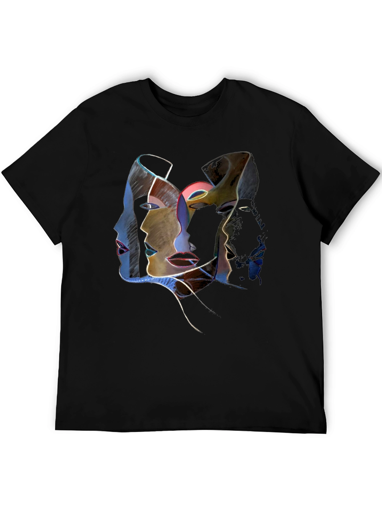 Abstract Faces Graphic Tee - Unisex Black T-Shirt