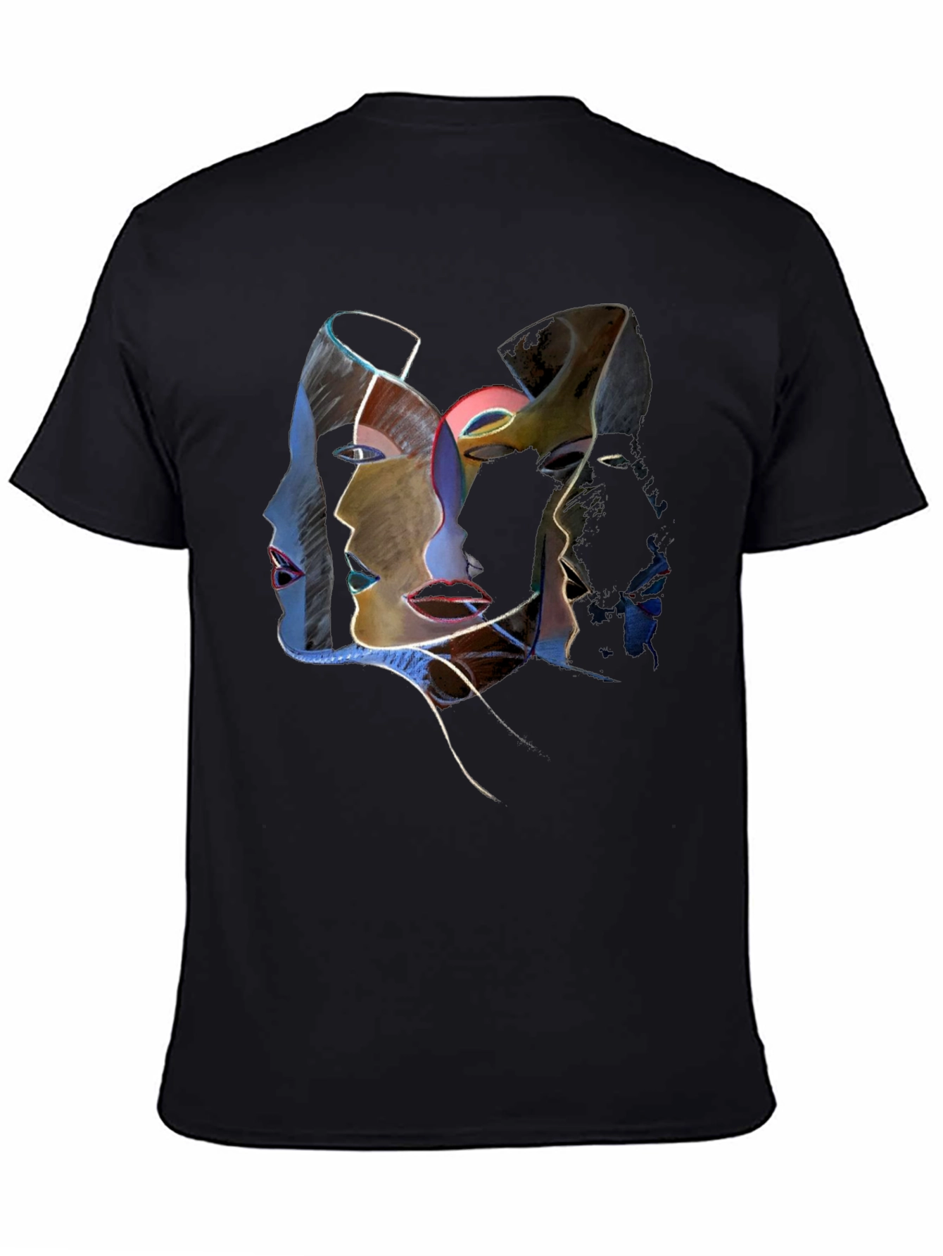 Abstract Faces Graphic Tee - Unisex Black T-Shirt