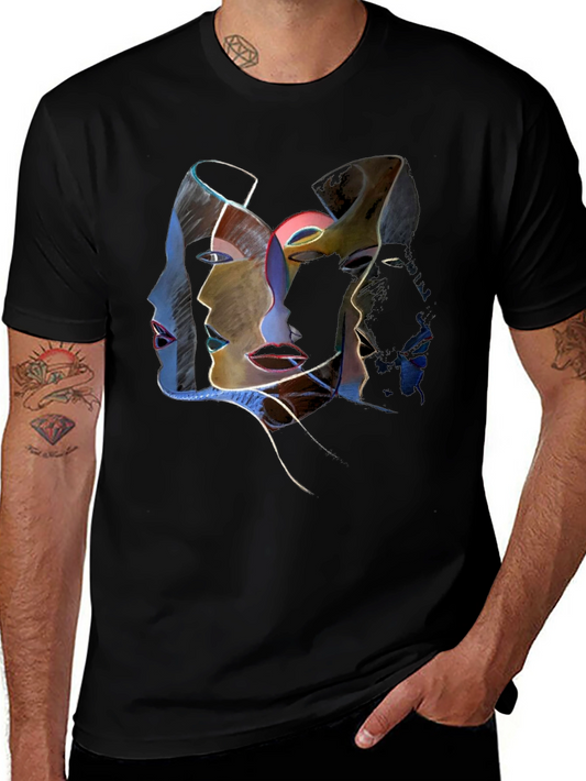 Abstract Faces Graphic Tee - Unisex Black T-Shirt