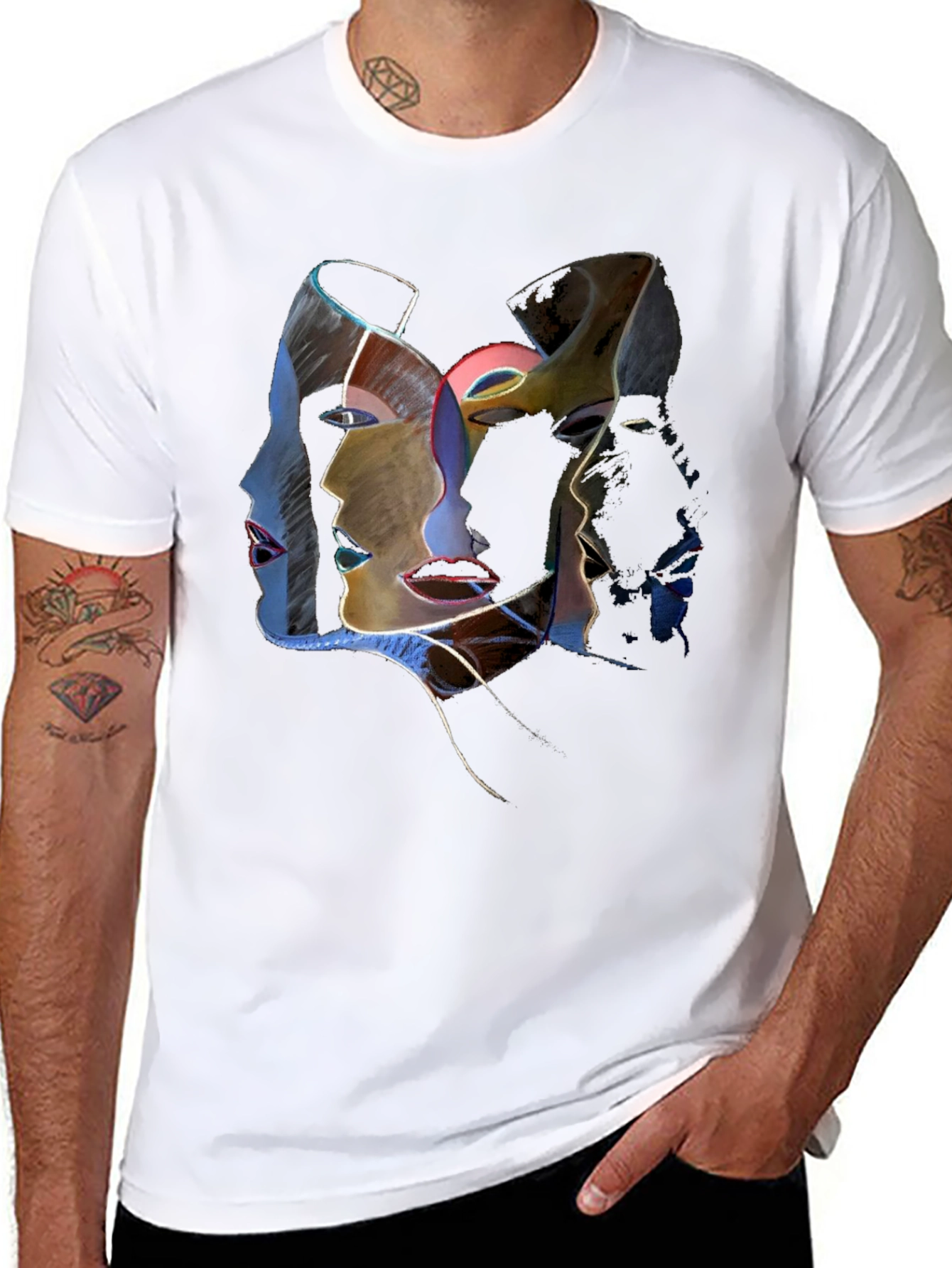 Abstract Faces Graphic Tee - Unisex Black T-Shirt