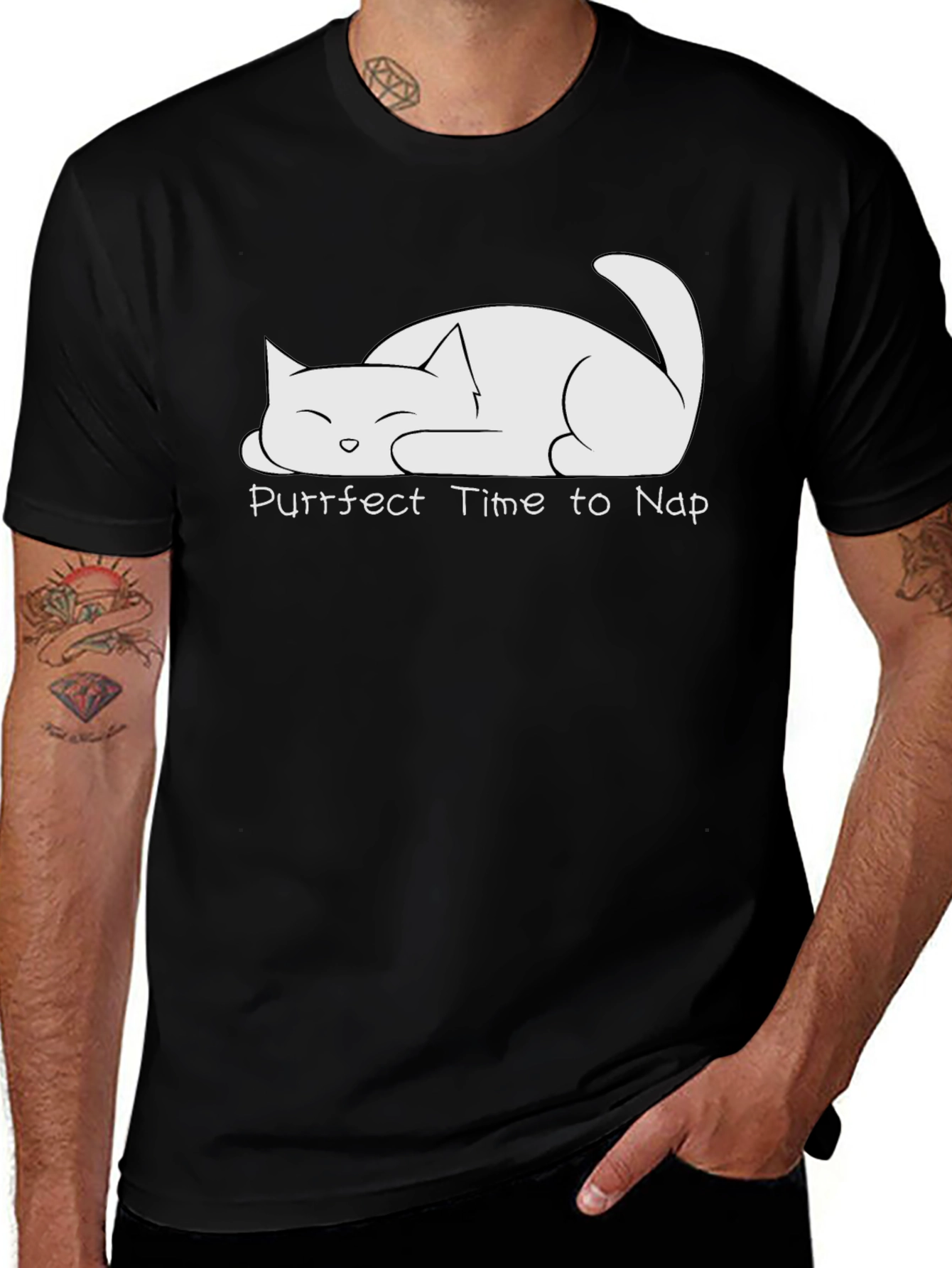 Purrfect Time to Nap Cat T-Shirt - Black