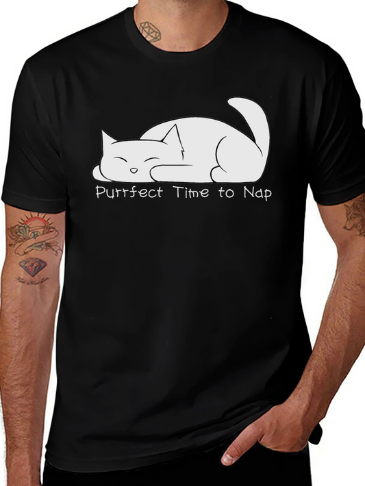 Purrfect Time to Nap Cat T-Shirt - Black