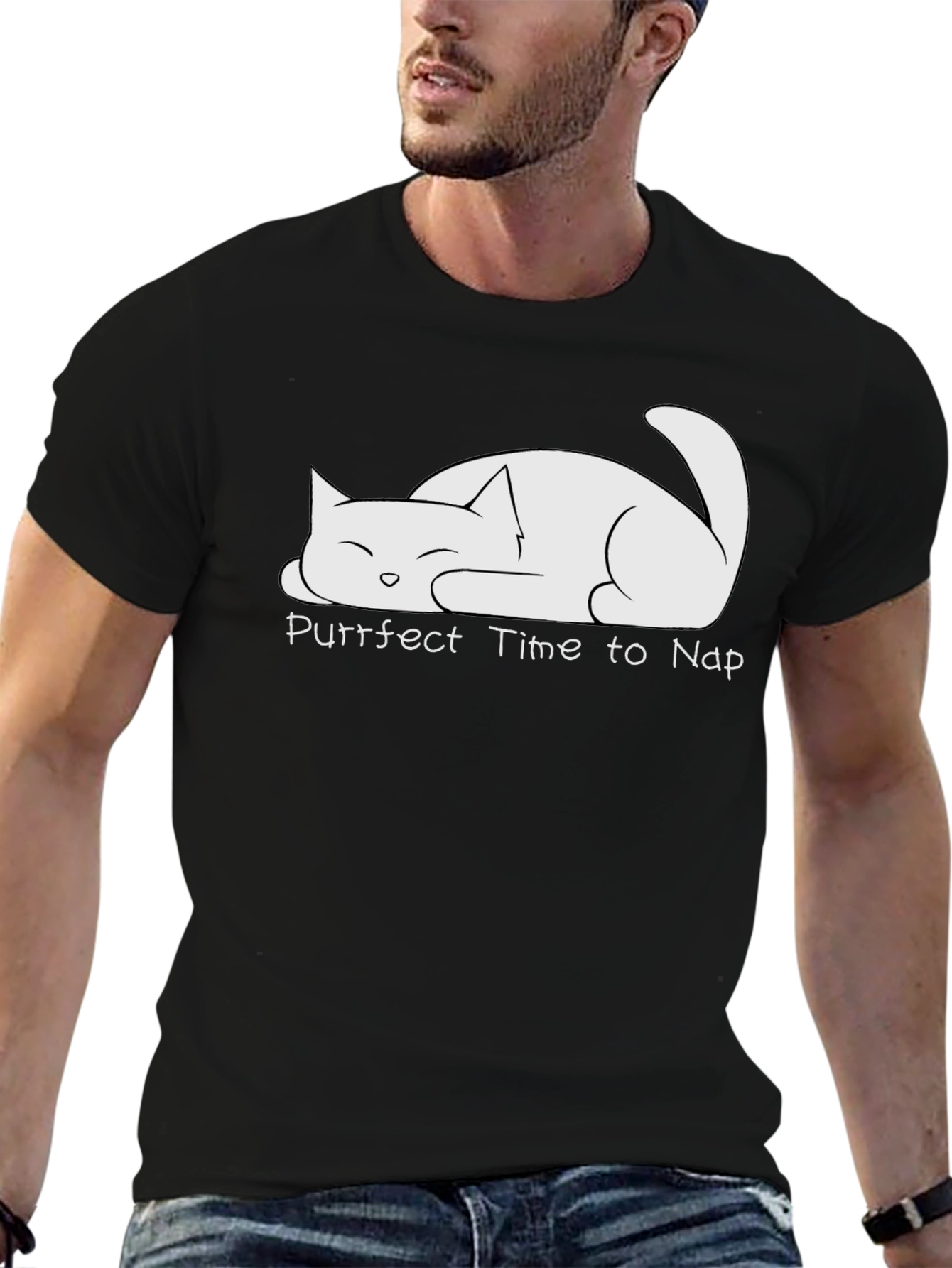 Purrfect Time to Nap Cat T-Shirt - Black