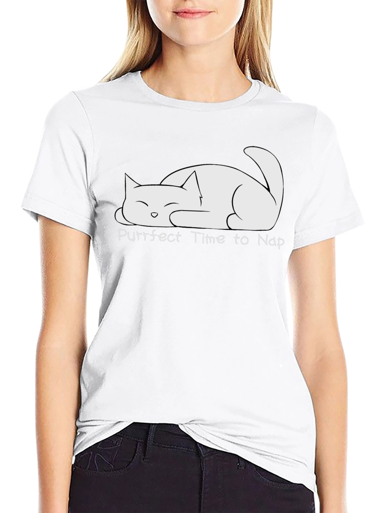 Purrfect Time to Nap Cat T-Shirt - Black