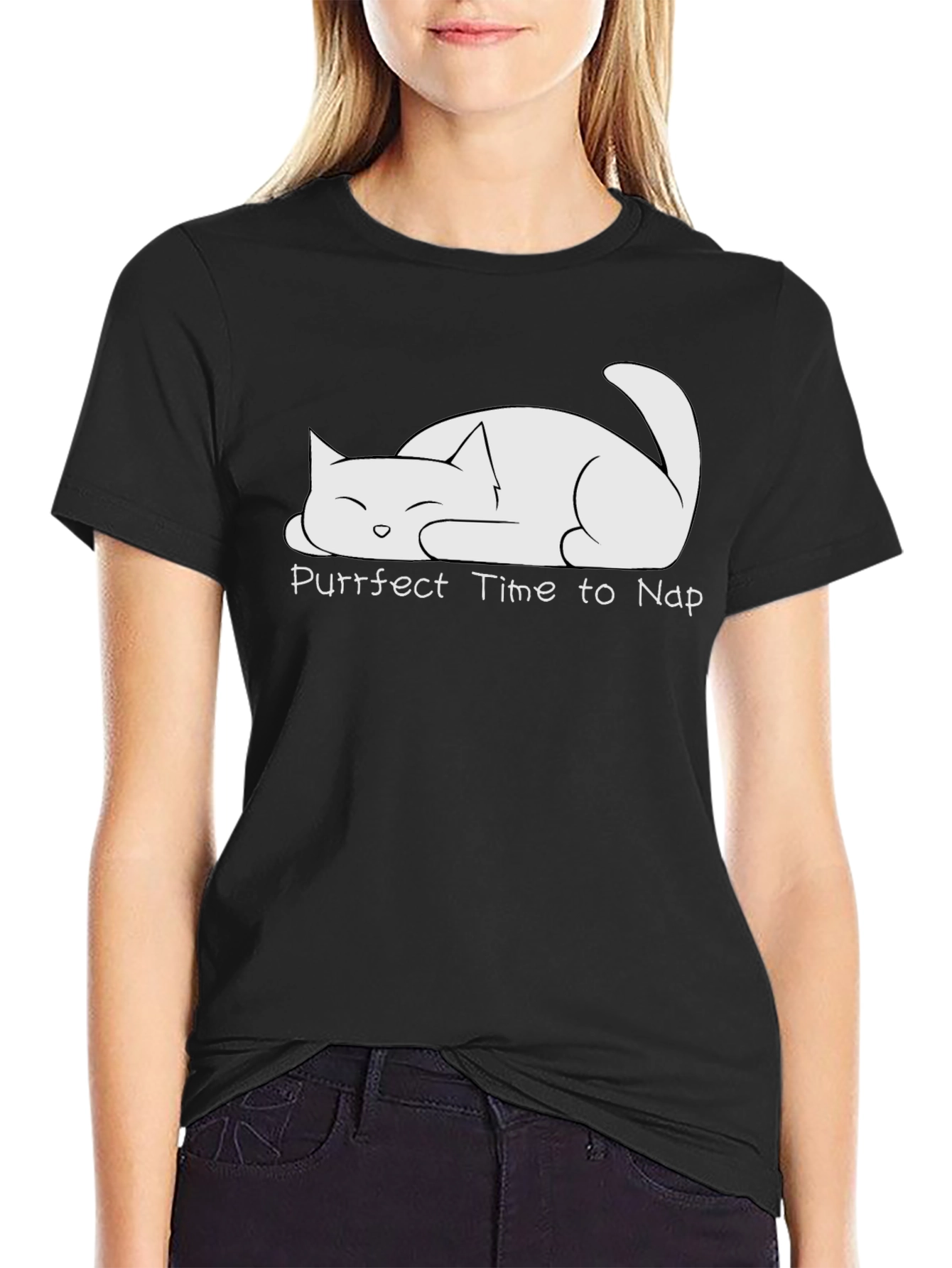 Purrfect Time to Nap Cat T-Shirt - Black