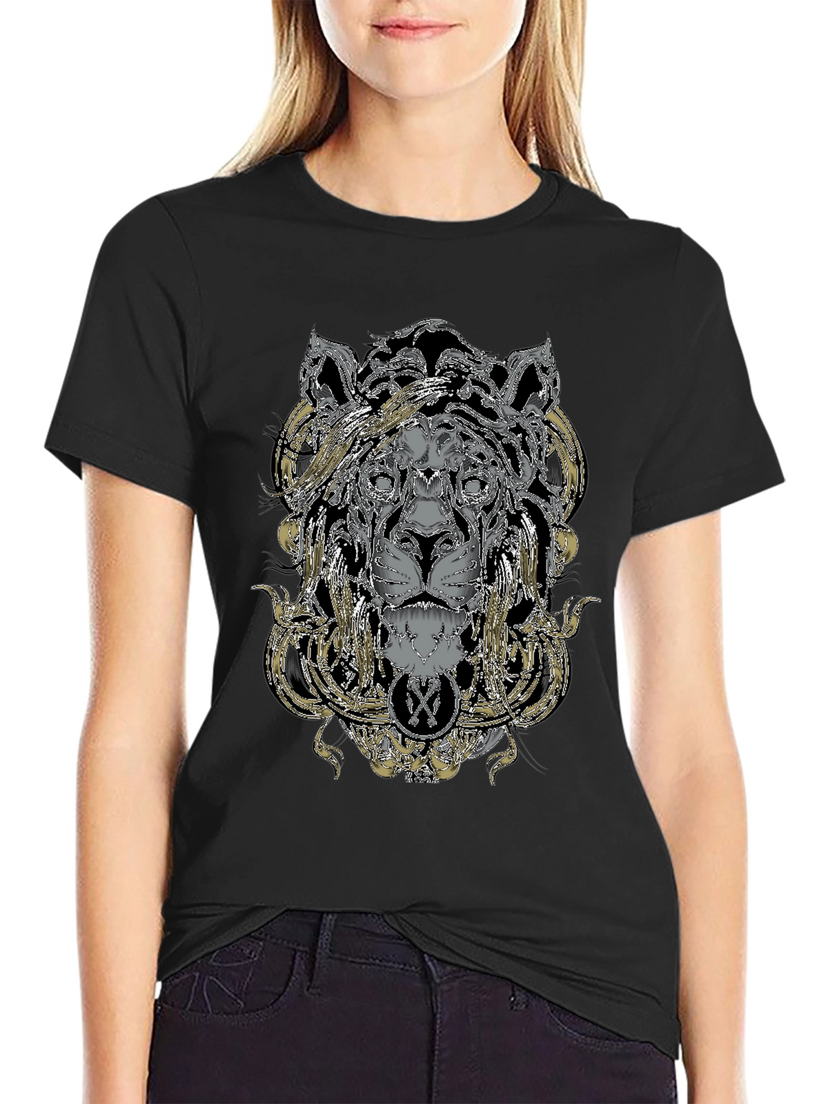 Ornate Lion Graphic Black T-Shirt