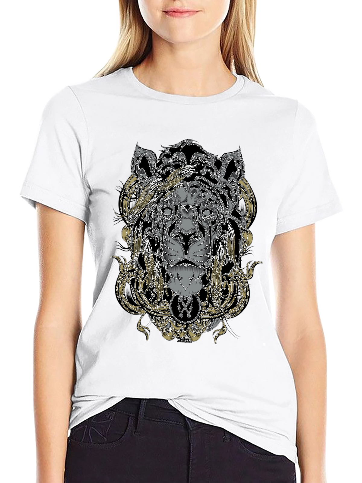 Ornate Lion Graphic Black T-Shirt