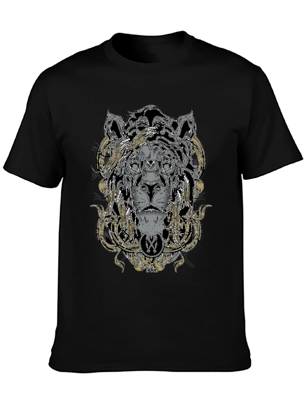 Ornate Lion Graphic Black T-Shirt