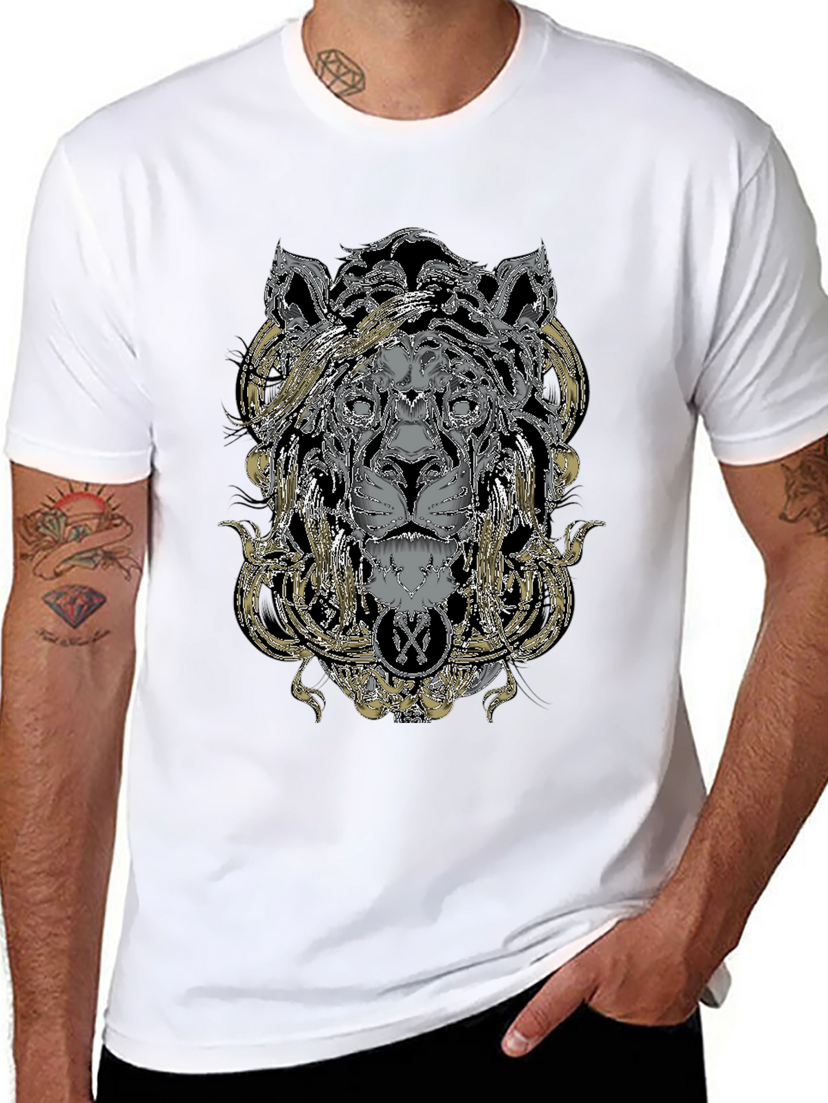 Ornate Lion Graphic Black T-Shirt