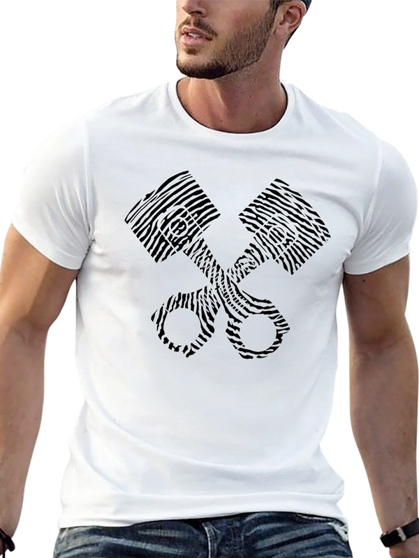 Cool Piston Print Black T-Shirt - Automotive Design