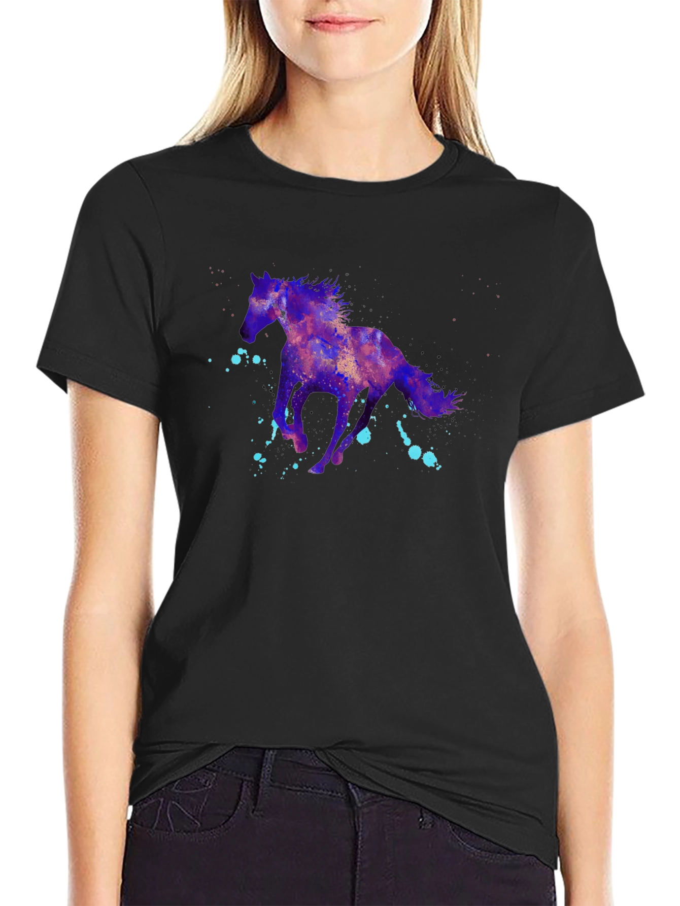 Nebula Horse Graphic Tee - Black Cotton Blend