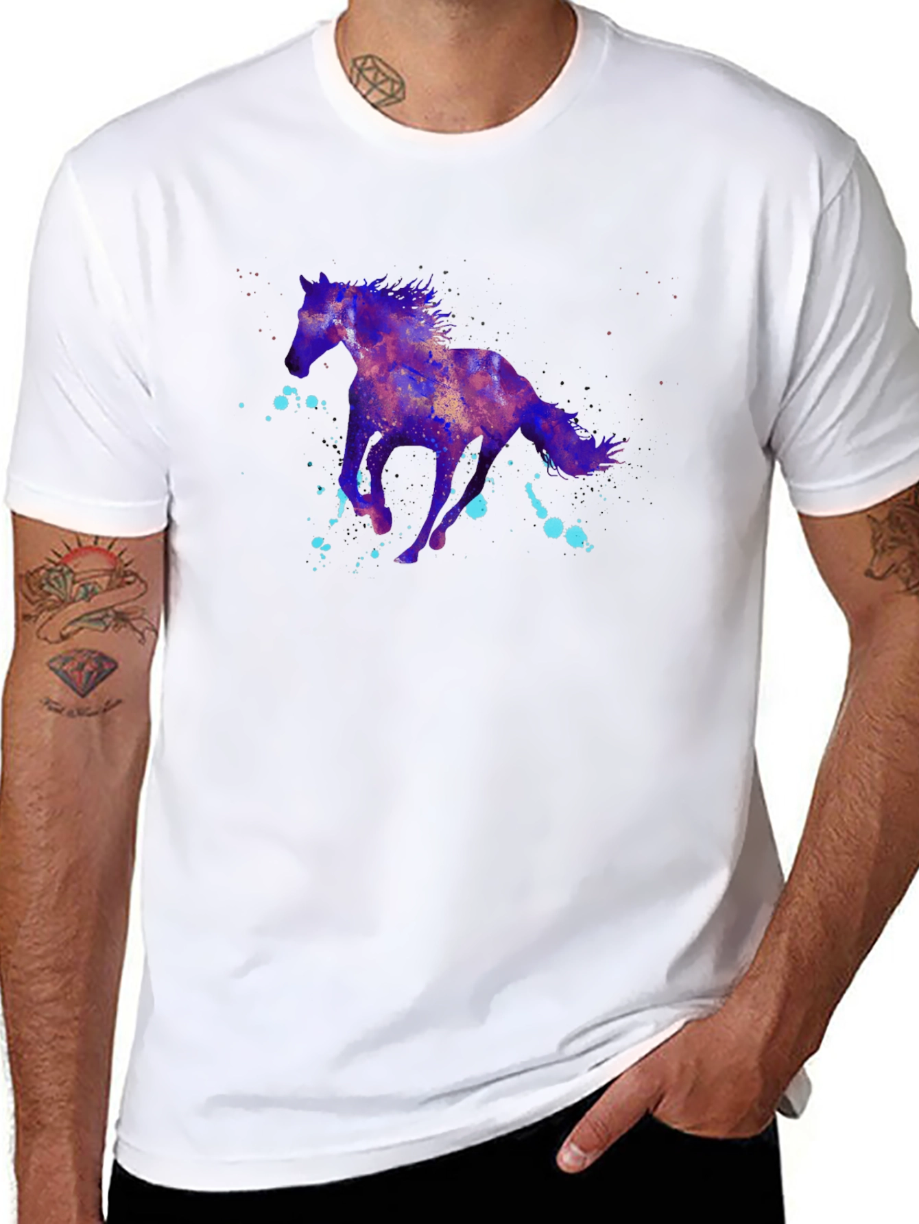 Nebula Horse Graphic Tee - Black Cotton Blend